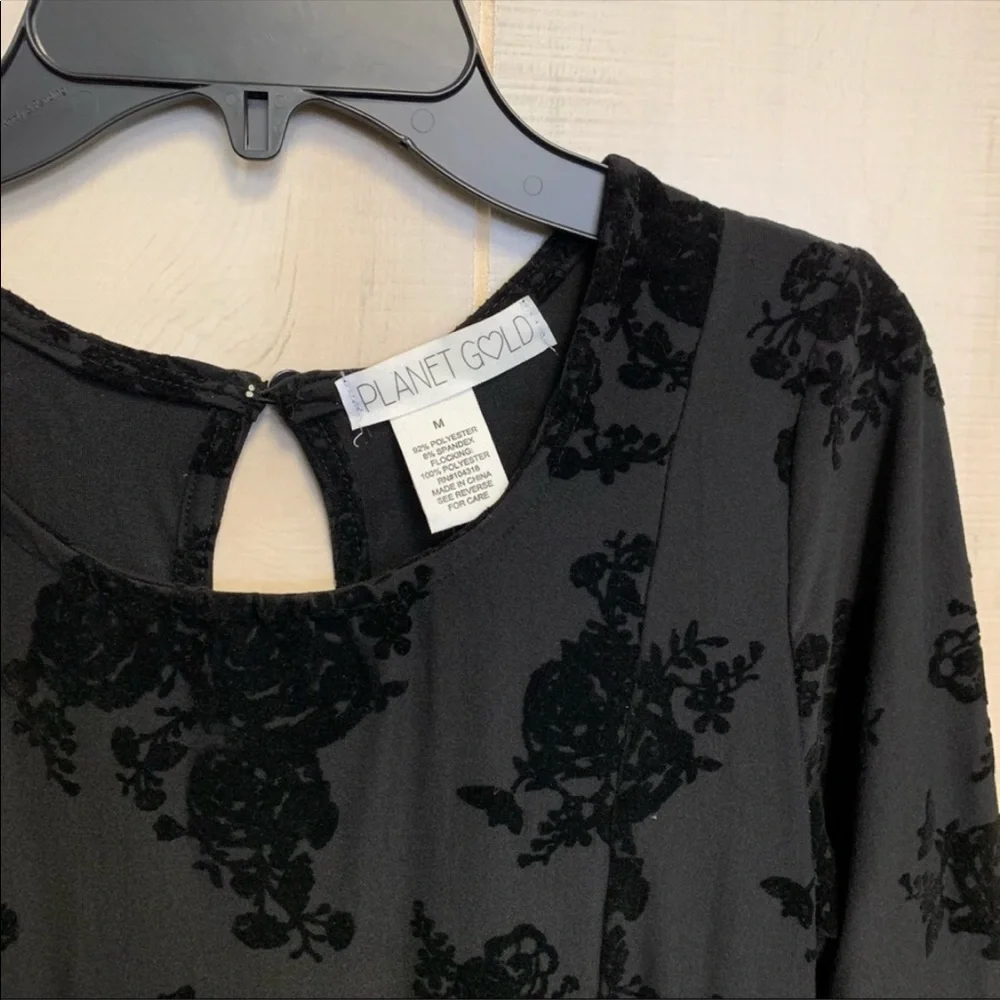 Planet Gold Size Medium Black Flocked Fit & Flare Velvet Dress